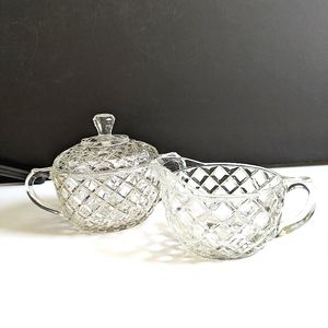 Anchor Hocking Glass Waterford Vintage Oval Creamer & Covered Sugar Bowl